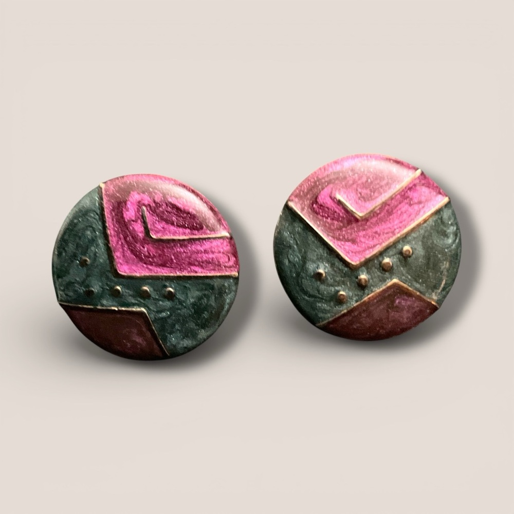 Vintage Round Enamel Earrings